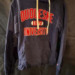 Champion Duquesne University Dukes Hoodie Sweatshirt Blue unisex Small